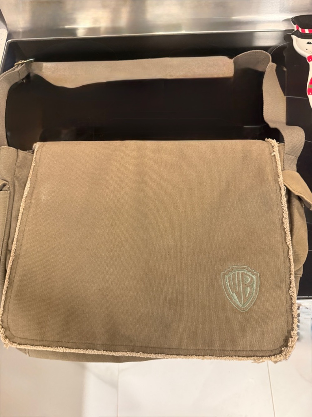 Warner Bros. Khaki Canvas Messenger Bag with Shield Logo